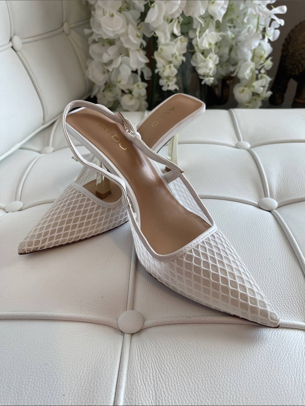 ALDO white mesh pointed-toe